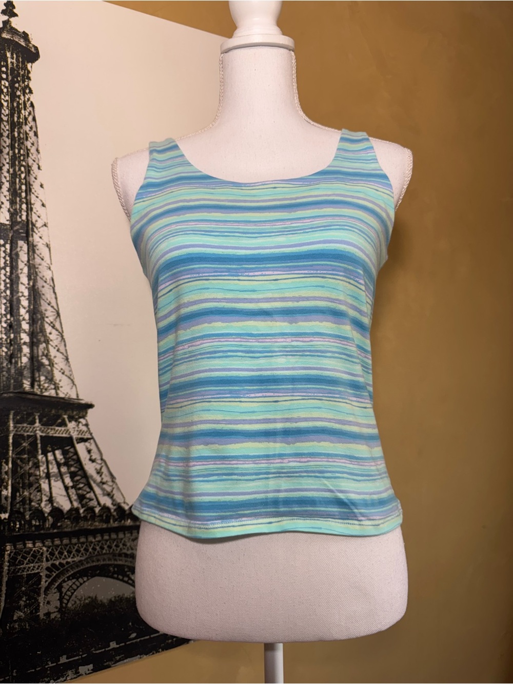 J. Jill Striped Tank Top in Aqua and Blue Tones with built in Bra